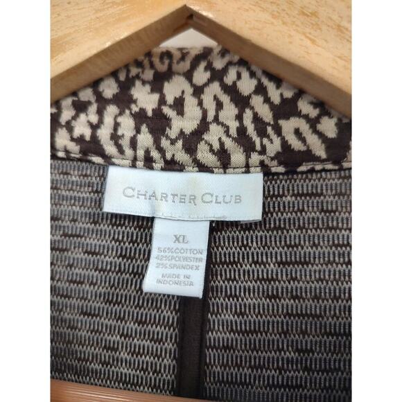 Charter Club Brown Cream Leopard Print Dress Jacket XL w/ Vintage Floral Brooch - Picture 5 of 16